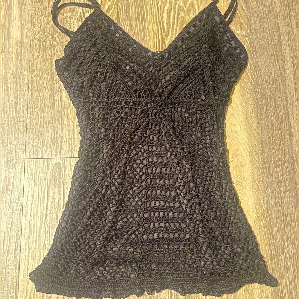 Cool Attitudes crochet sequin tank black lined